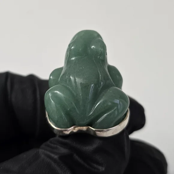 Rare Sajen Sterling Silver 925 Jade Frog Ring - Picture 5 of 12